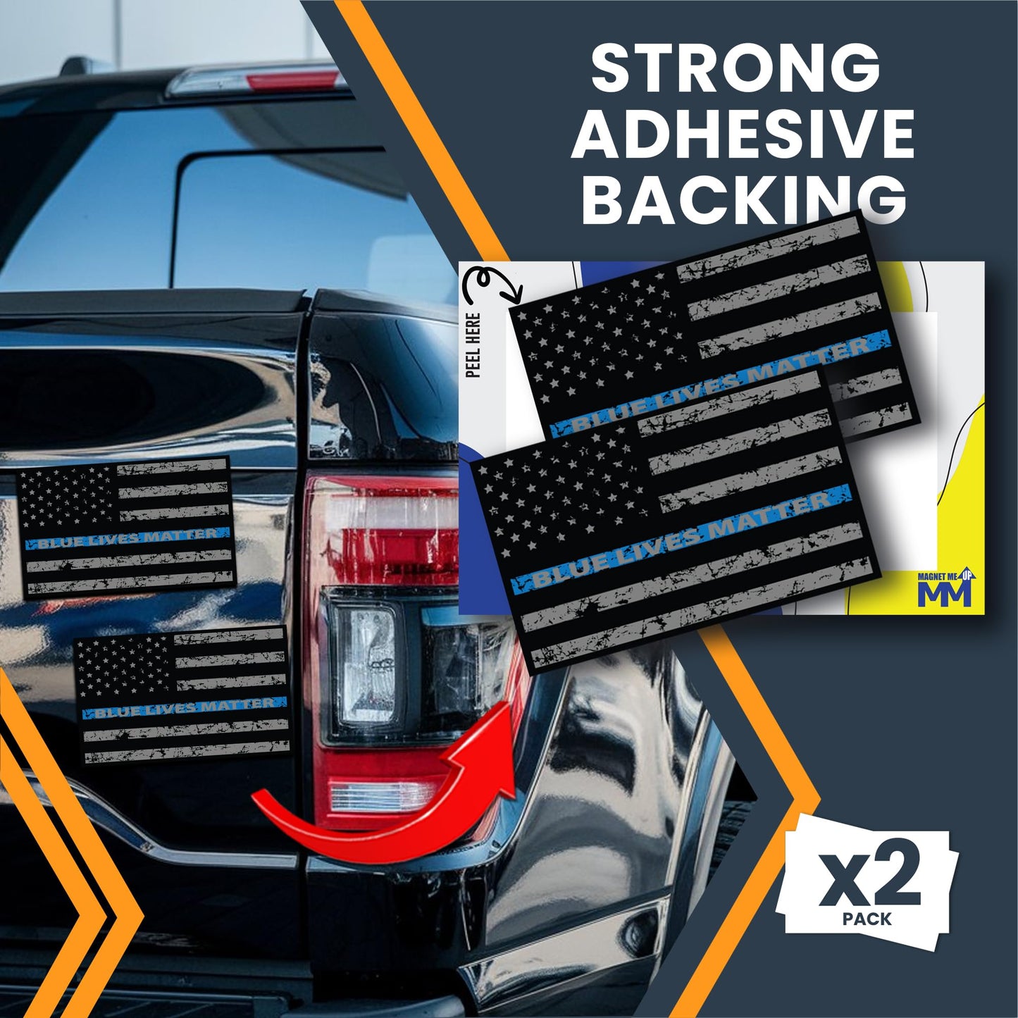 Magnet Me Up Thin Blue Line Distressed American Flag Adhesive Decal Sticker, 3x5 Inches, 2 Packs, Red, White, Blue USA Flag Sticker, Waterproof, for Vehicles, Laptops, & More - Made in USA