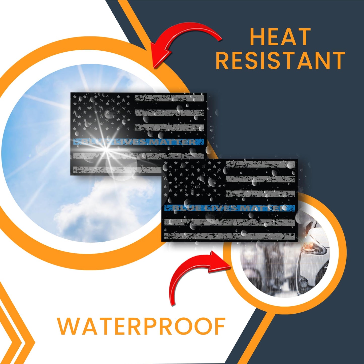 Magnet Me Up Thin Blue Line Distressed American Flag Adhesive Decal Sticker, 3x5 Inches, 2 Packs, Red, White, Blue USA Flag Sticker, Waterproof, for Vehicles, Laptops, & More - Made in USA