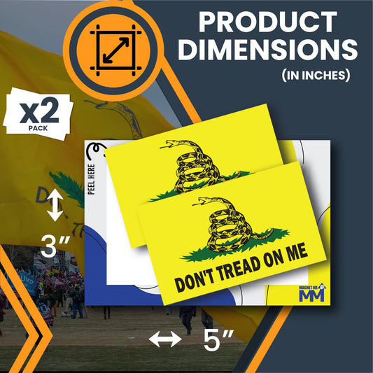 Magnet Me Up Don't Tread on Me Gadsden Flag Sticker Decal, 3x5 Inches, 2 Packs ? Waterproof, for Vehicles, Laptops, & More - Made in USA