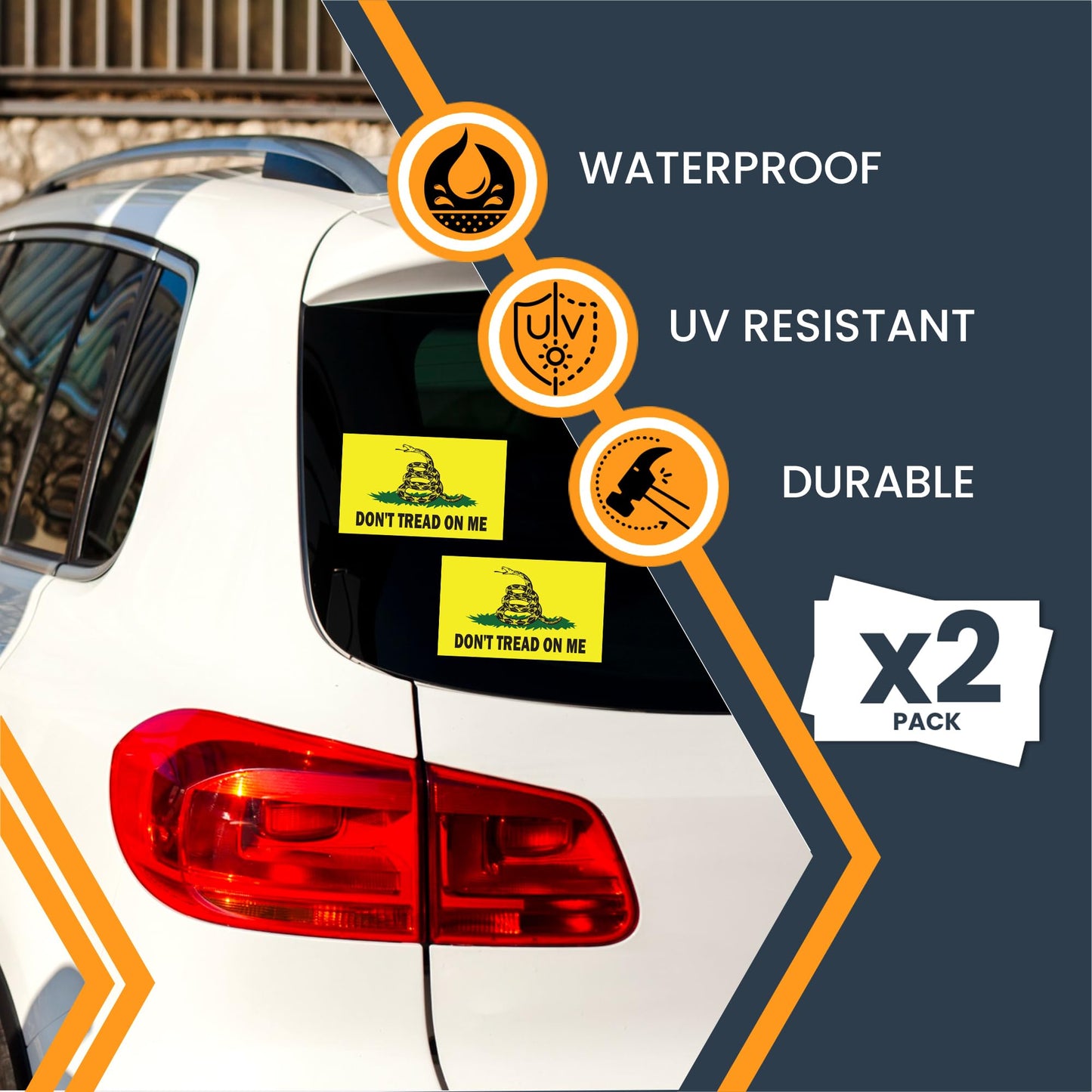 Magnet Me Up Don't Tread on Me Gadsden Flag Sticker Decal, 3x5 Inches, 2 Packs ? Waterproof, for Vehicles, Laptops, & More - Made in USA