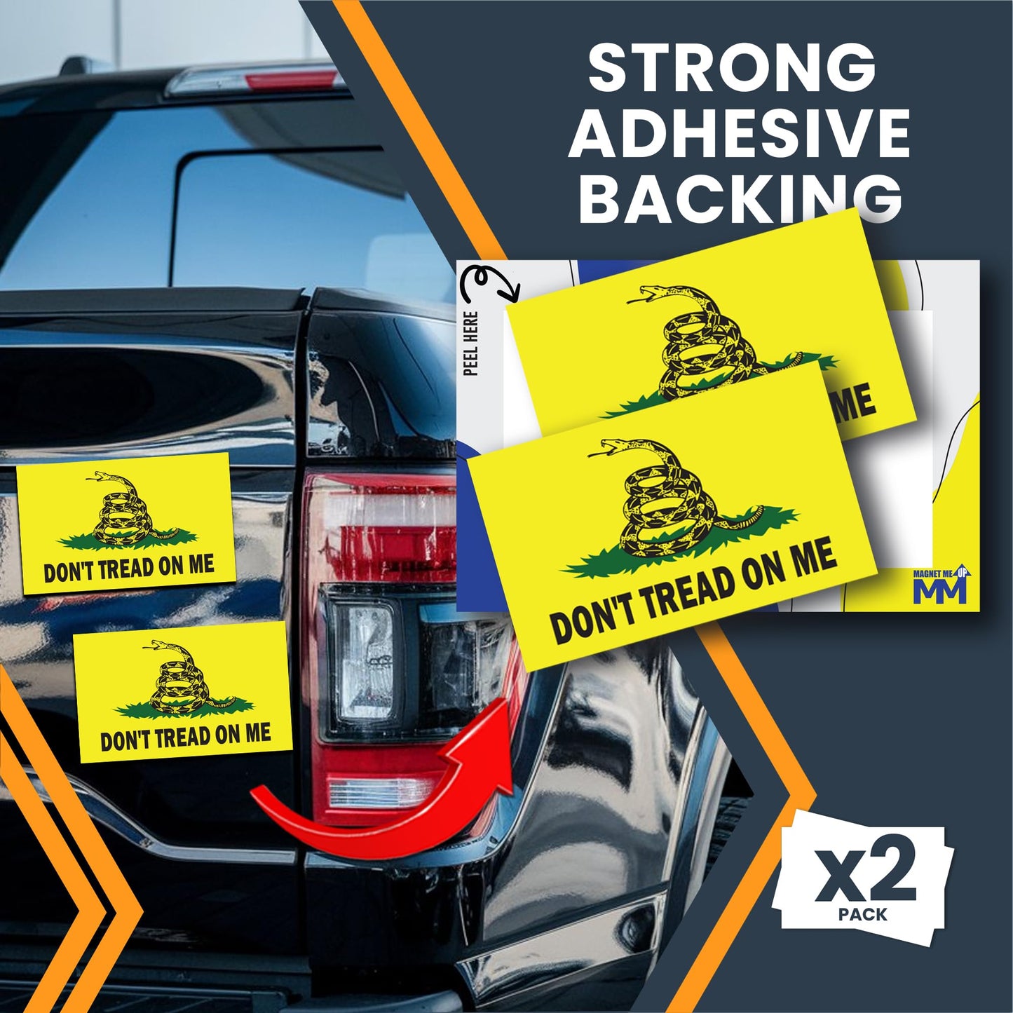 Magnet Me Up Don't Tread on Me Gadsden Flag Sticker Decal, 3x5 Inches, 2 Packs ? Waterproof, for Vehicles, Laptops, & More - Made in USA