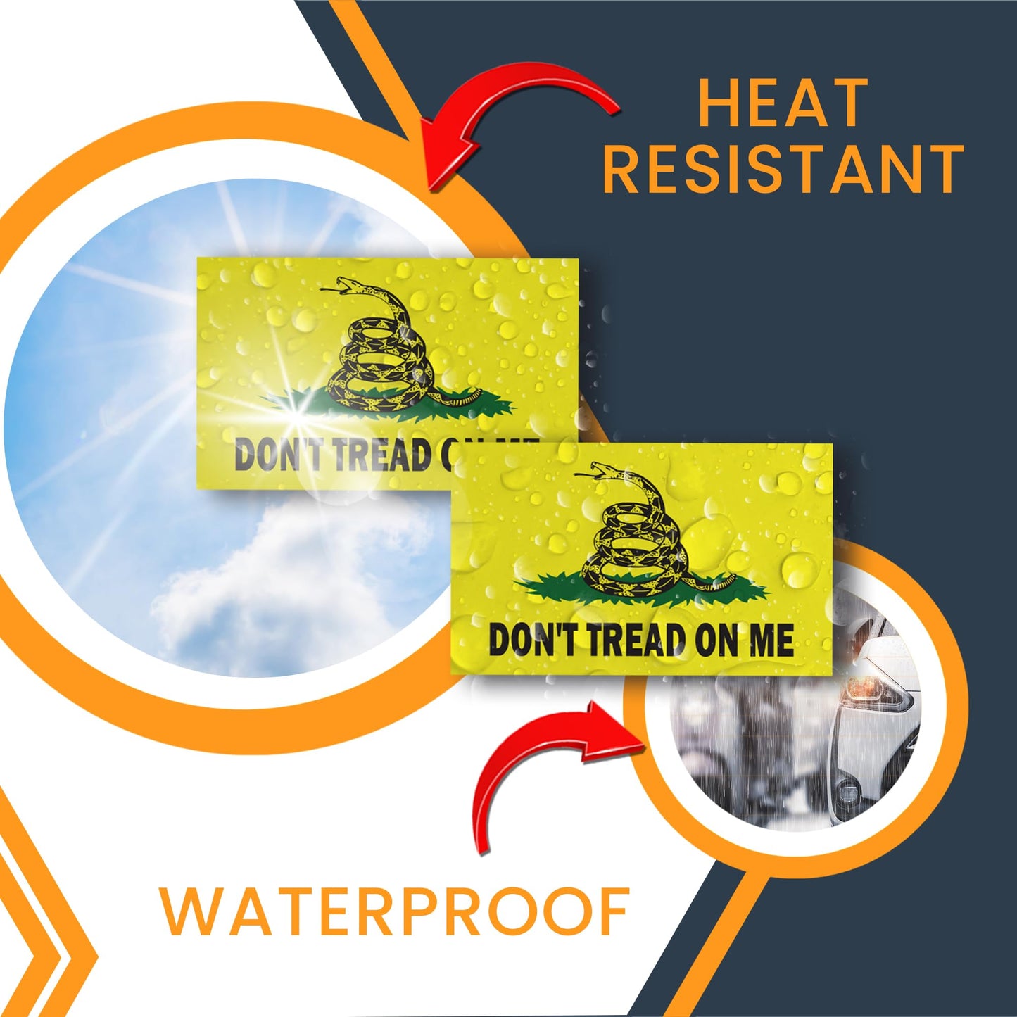 Magnet Me Up Don't Tread on Me Gadsden Flag Sticker Decal, 3x5 Inches, 2 Packs ? Waterproof, for Vehicles, Laptops, & More - Made in USA