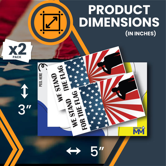 Magnet Me Up We Stand for The Flag Adhesive Decal Sticker, 3x5 Inches, 2 Packs, Red, White, Blue Patriotic Military Support Sticker, Waterproof, for Vehicles, Laptops, & More - Made in USA