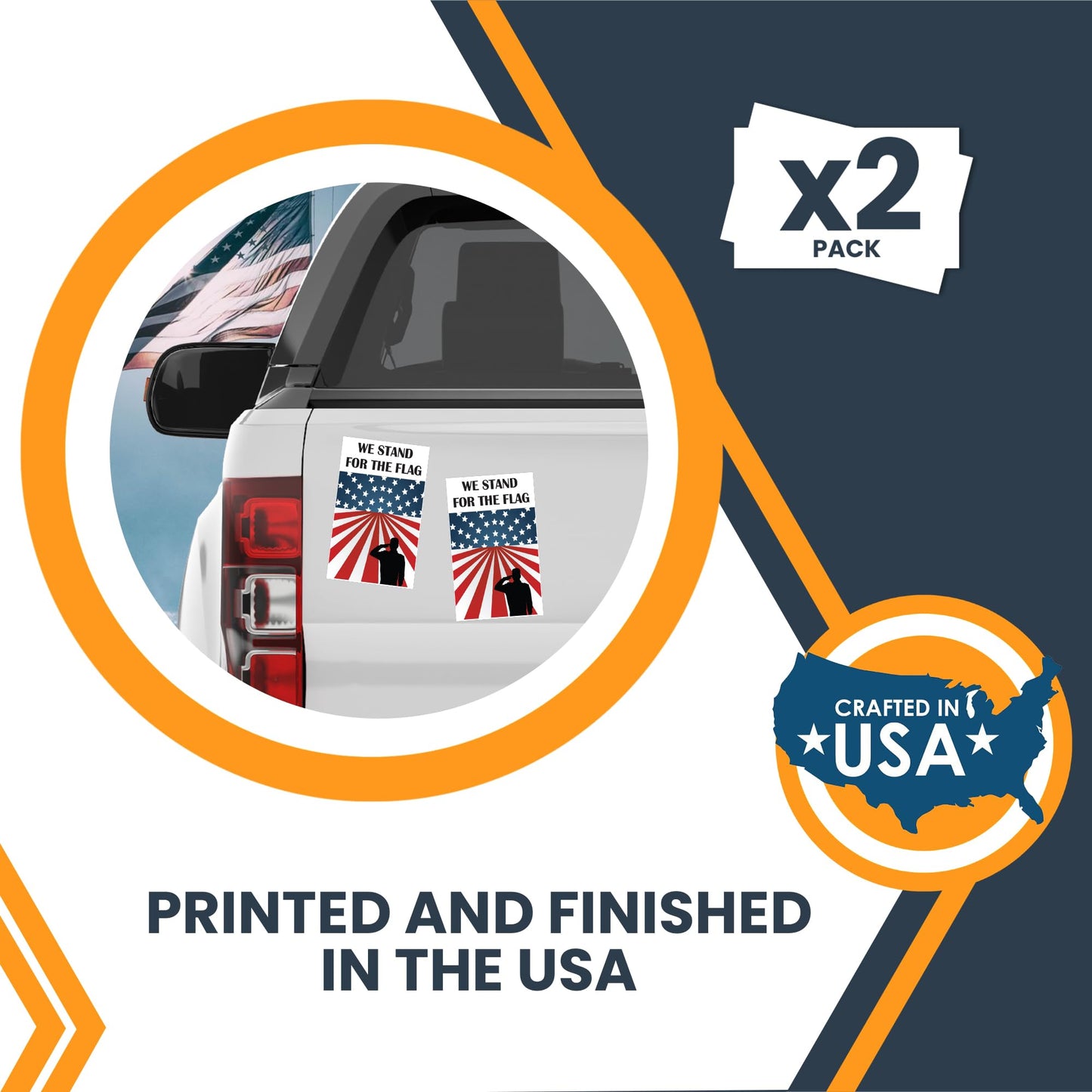 Magnet Me Up We Stand for The Flag Adhesive Decal Sticker, 3x5 Inches, 2 Packs, Red, White, Blue Patriotic Military Support Sticker, Waterproof, for Vehicles, Laptops, & More - Made in USA