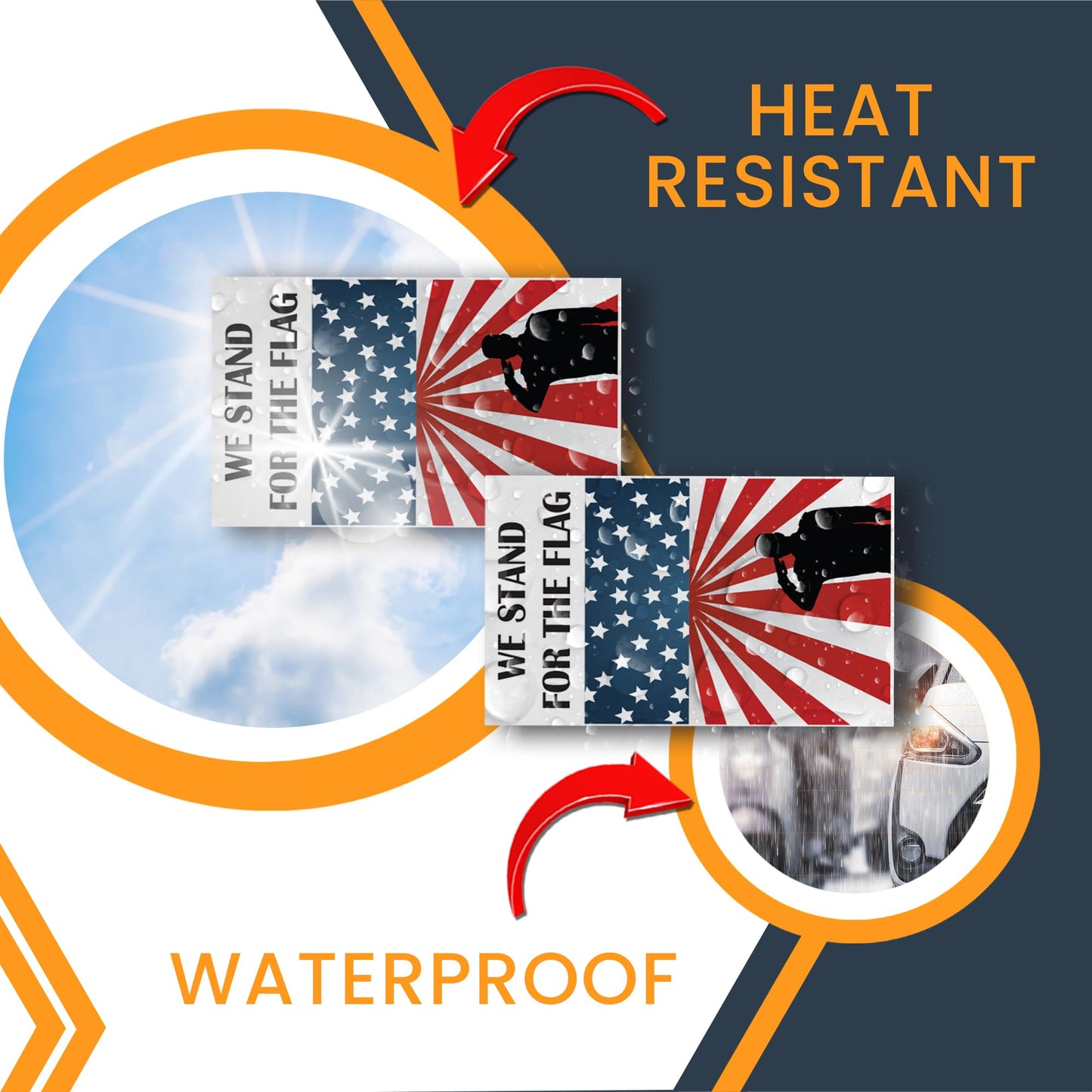 Magnet Me Up We Stand for The Flag Adhesive Decal Sticker, 3x5 Inches, 2 Packs, Red, White, Blue Patriotic Military Support Sticker, Waterproof, for Vehicles, Laptops, & More - Made in USA