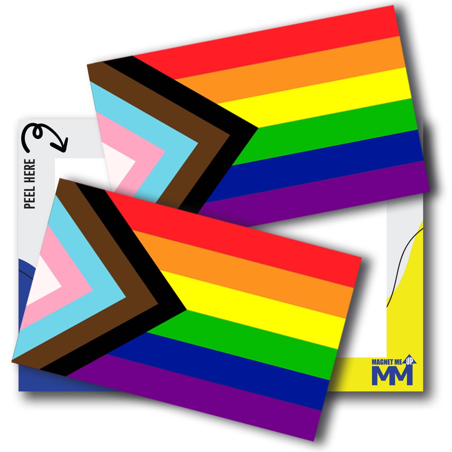 Magnet Me Up Progress Pride Flag Adhesive Decal Sticker, 3x5 Inches, 2 Packs, Inclusive LGBTQ+ Flag with Trans & POC Colors, Waterproof, for Vehicles, Laptops, & More - Made in USA