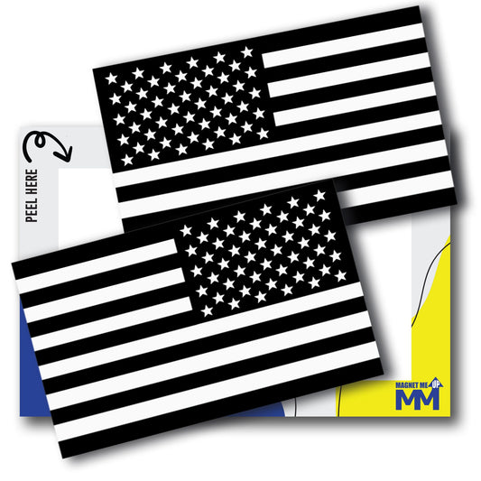 Magnet Me Up Black and White American Flag and Reversed Adhesive Decal Sticker, 3x5 Inches, 2 Packs, USA Flag, Patriotic Look, Waterproof, Bumper Stickers for Vehicles, Laptops, & More - Made in USA