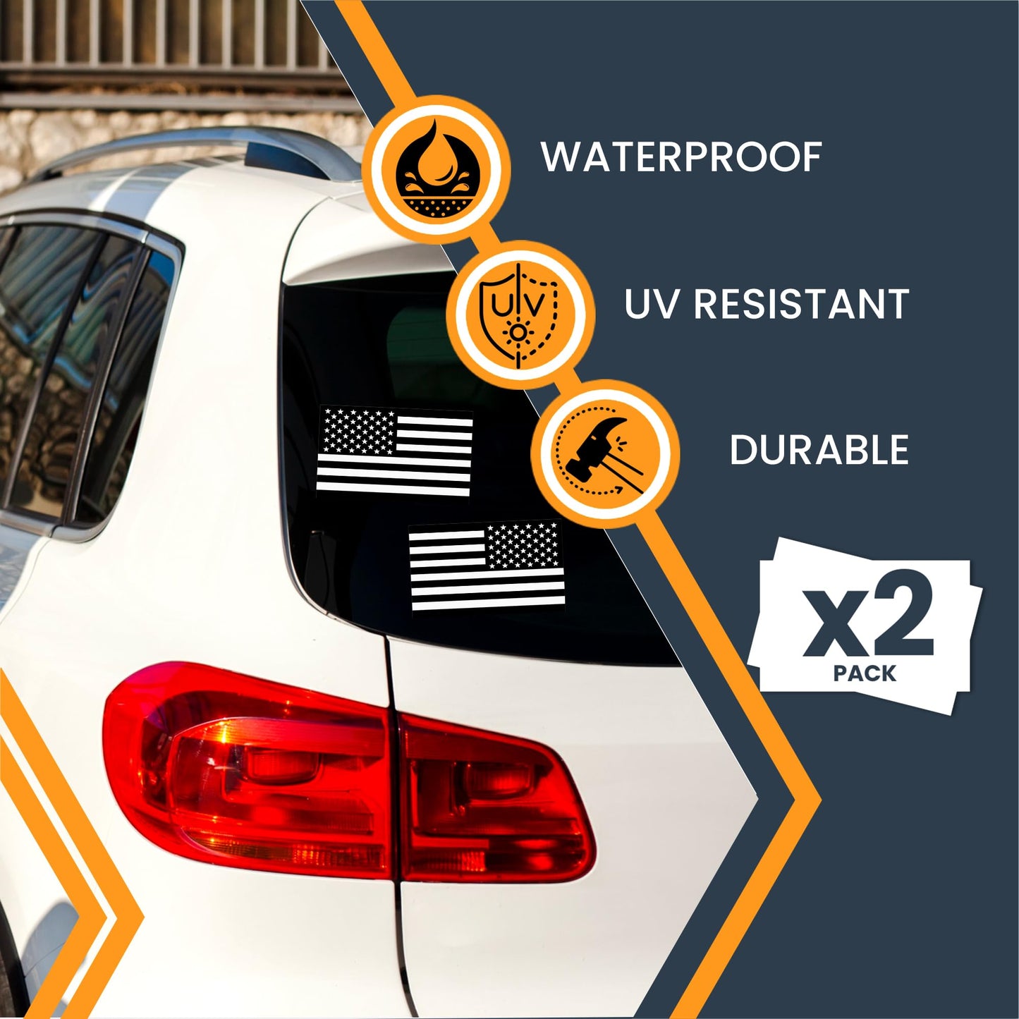 Magnet Me Up Black and White American Flag and Reversed Adhesive Decal Sticker, 3x5 Inches, 2 Packs, USA Flag, Patriotic Look, Waterproof, Bumper Stickers for Vehicles, Laptops, & More - Made in USA