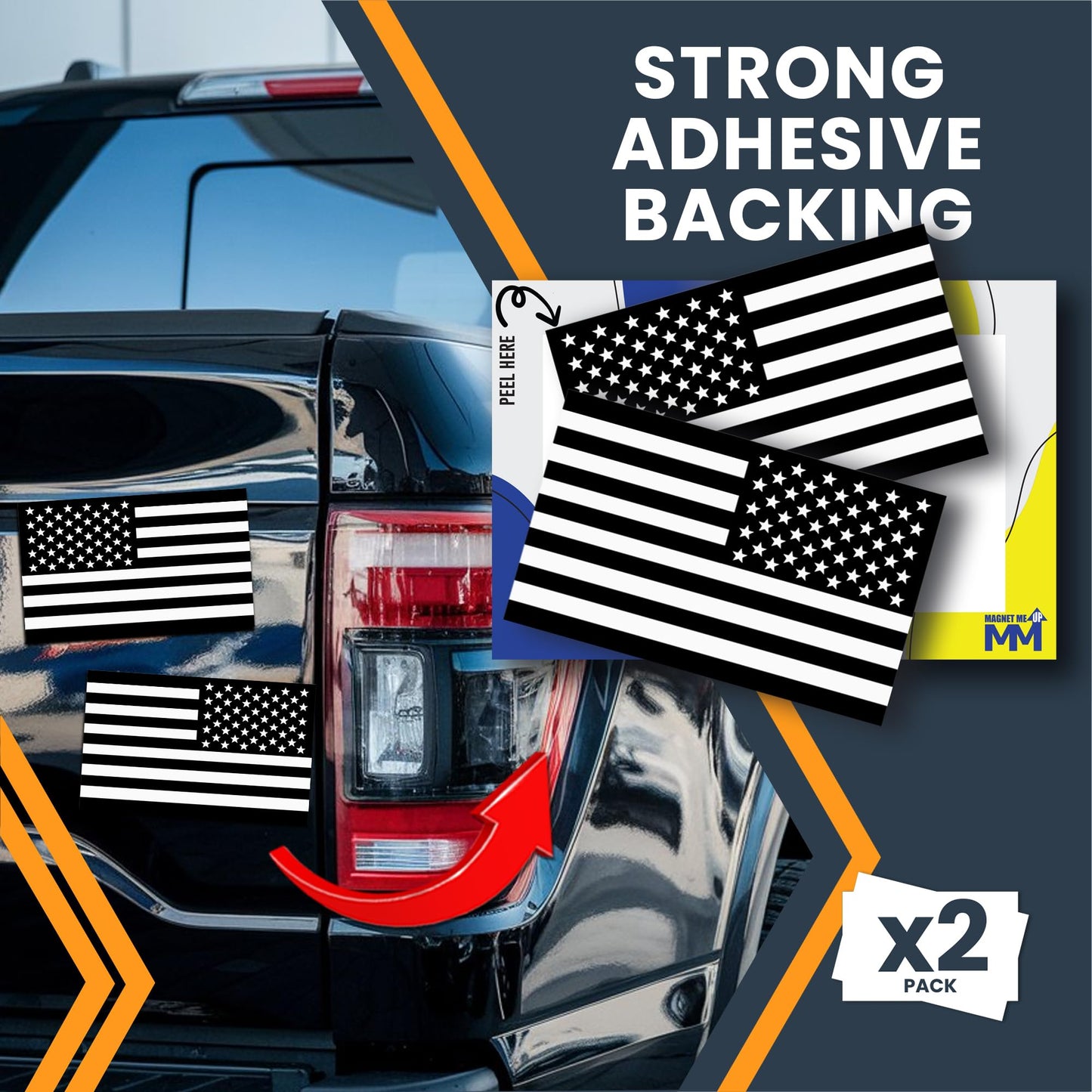 Magnet Me Up Black and White American Flag and Reversed Adhesive Decal Sticker, 3x5 Inches, 2 Packs, USA Flag, Patriotic Look, Waterproof, Bumper Stickers for Vehicles, Laptops, & More - Made in USA