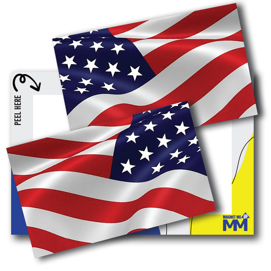 Magnet Me Up Waving American Flag and Reversed, Adhesive Decal Stickers, 3x5 Inches, 2 Pack, Red, White, Blue USA Flag Sticker, Waterproof, for Vehicles, Laptops, & More - Made in USA