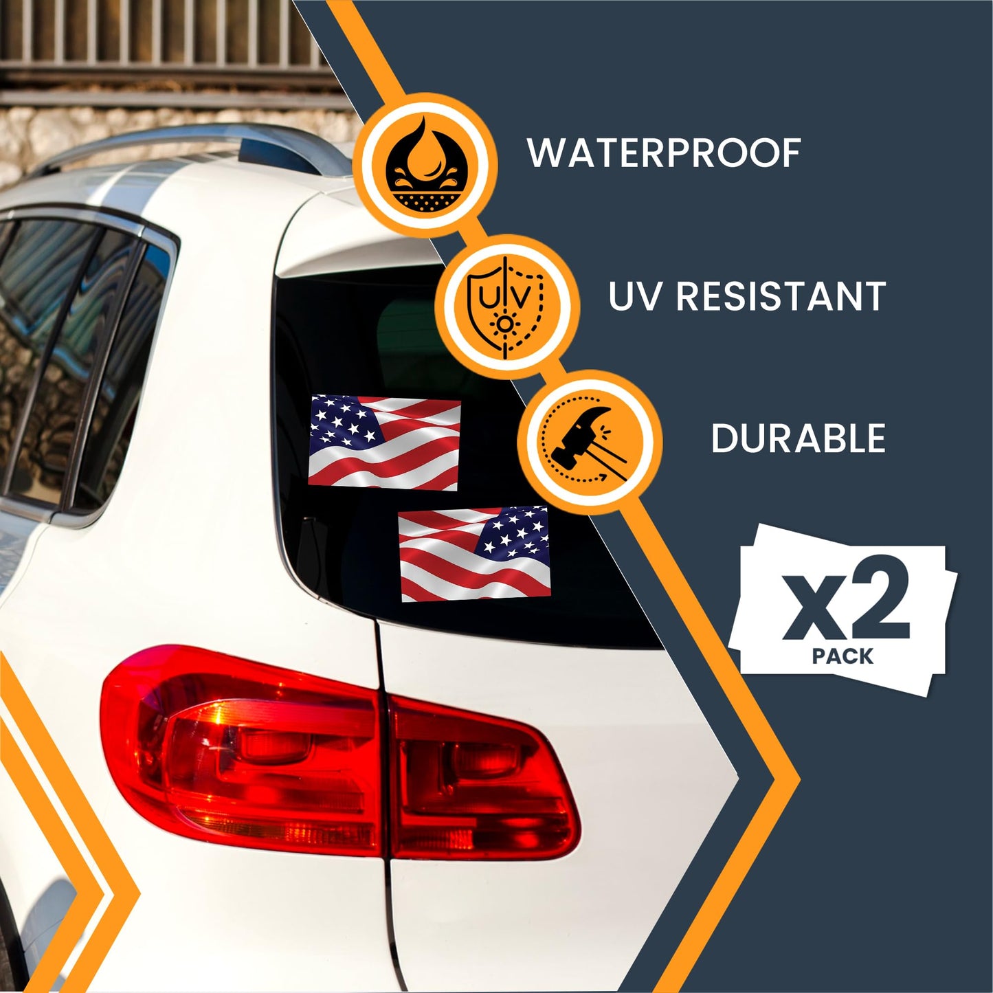 Magnet Me Up Waving American Flag and Reversed, Adhesive Decal Stickers, 3x5 Inches, 2 Pack, Red, White, Blue USA Flag Sticker, Waterproof, for Vehicles, Laptops, & More - Made in USA