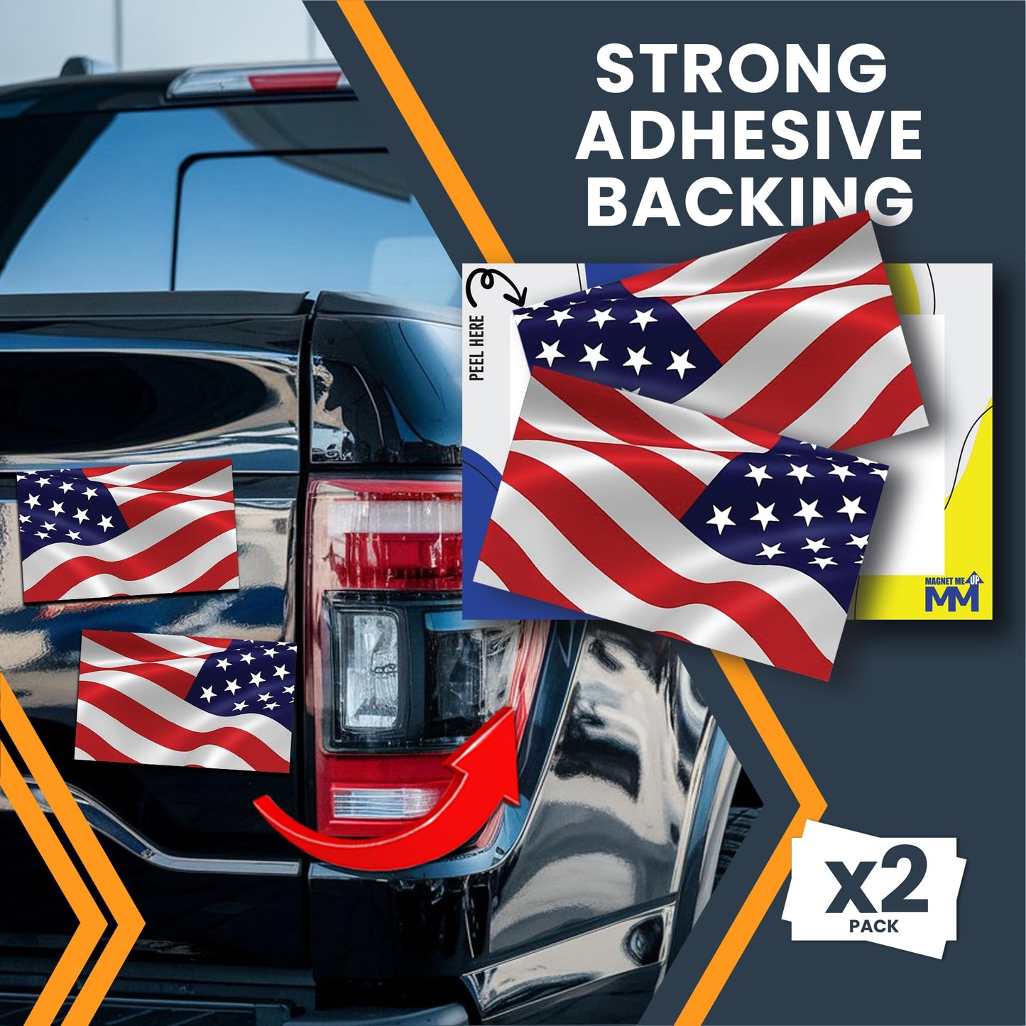 Magnet Me Up Waving American Flag and Reversed, Adhesive Decal Stickers, 3x5 Inches, 2 Pack, Red, White, Blue USA Flag Sticker, Waterproof, for Vehicles, Laptops, & More - Made in USA