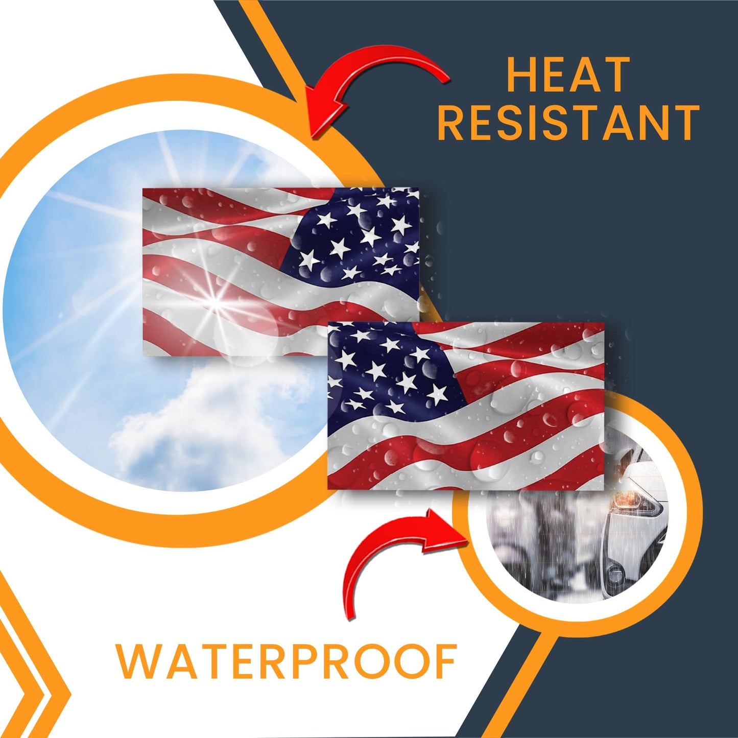 Magnet Me Up Waving American Flag and Reversed, Adhesive Decal Stickers, 3x5 Inches, 2 Pack, Red, White, Blue USA Flag Sticker, Waterproof, for Vehicles, Laptops, & More - Made in USA