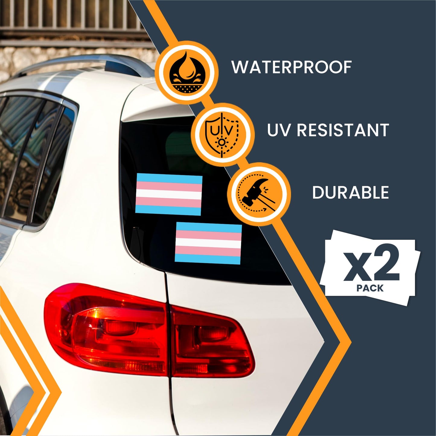 Magnet Me Up Transgender Pride Flag Bumper Sticker ? 3x5 Inch Adhesive Decal, 2 Pack, Pink Blue White LGBTQ, Waterproof Vinyl for Car, Truck, SUV, Laptop, LGBTQIA Support Decal, Made in USA
