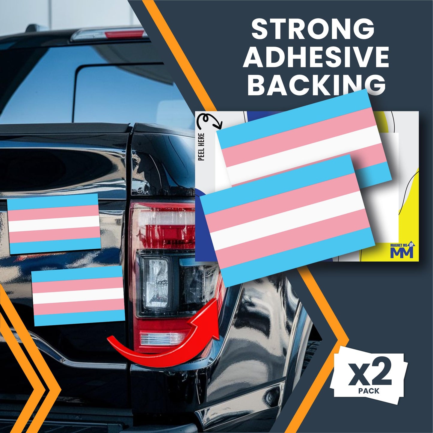 Magnet Me Up Transgender Pride Flag Bumper Sticker ? 3x5 Inch Adhesive Decal, 2 Pack, Pink Blue White LGBTQ, Waterproof Vinyl for Car, Truck, SUV, Laptop, LGBTQIA Support Decal, Made in USA