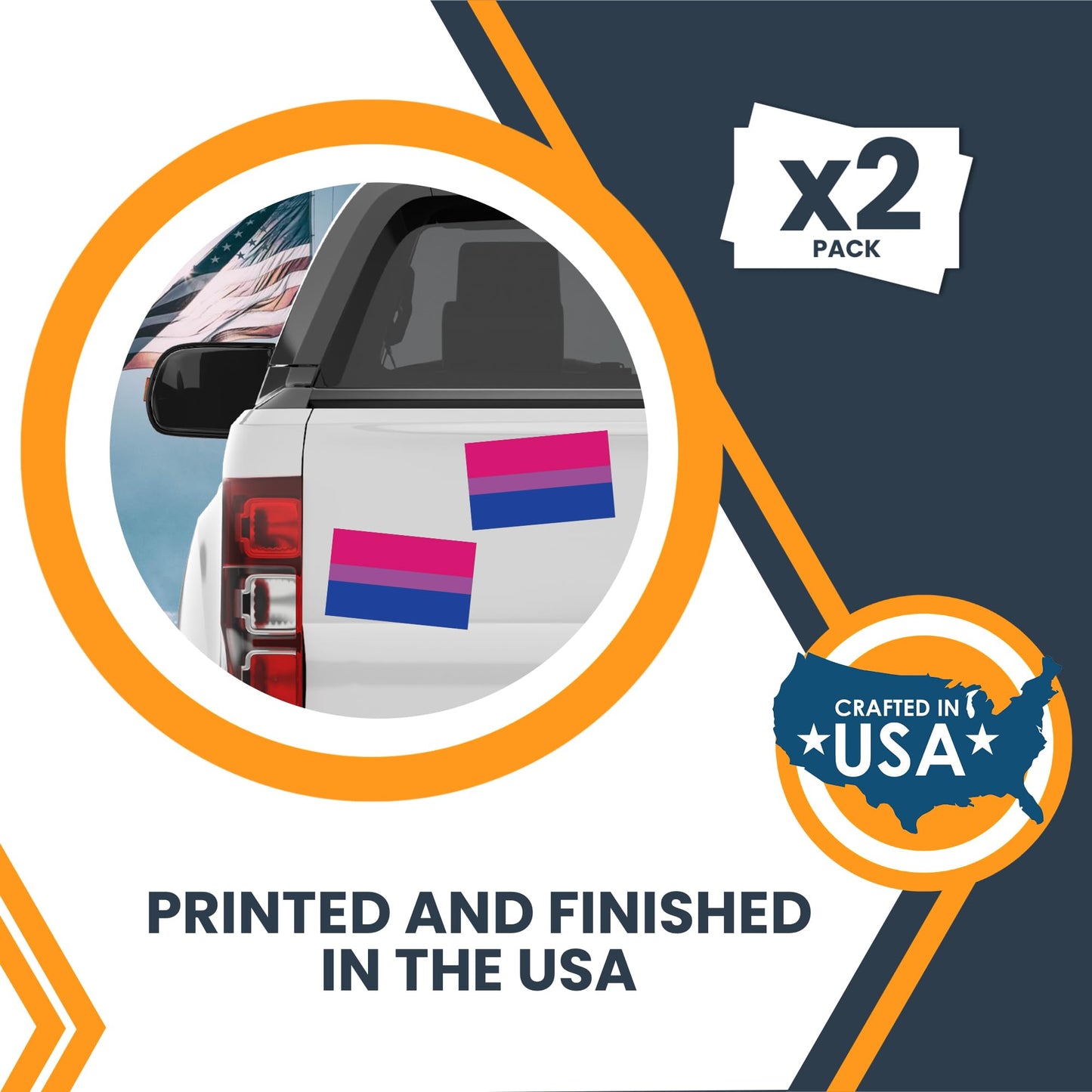 Magnet Me Up Bisexual Pride Flag Bumper Sticker - 3x5 Inch Adhesive Decal, 2 Pack, Pink Purple Blue LGBTQ, Waterproof Vinyl for Car, Truck, SUV, Laptop, Durable, LGBTQIA Support Decal, Made in USA