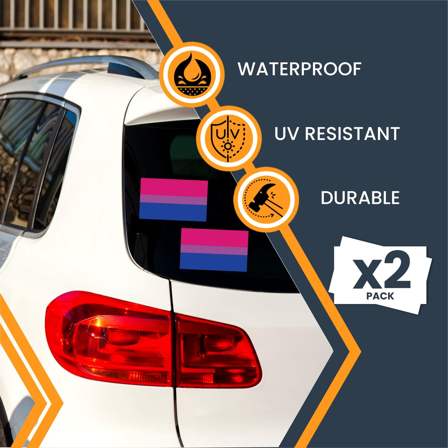 Magnet Me Up Bisexual Pride Flag Bumper Sticker - 3x5 Inch Adhesive Decal, 2 Pack, Pink Purple Blue LGBTQ, Waterproof Vinyl for Car, Truck, SUV, Laptop, Durable, LGBTQIA Support Decal, Made in USA