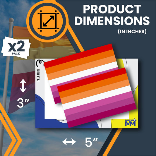 Magnet Me Up Lesbian Pride Flag Bumper Sticker - 3x5 Inch Adhesive Decal, 2 Pack, LGBTQ Outdoor Waterproof Vinyl for Car, Truck, SUV, Laptop, Durable Weatherproof LGBTQIA Support Decal, Made in USA