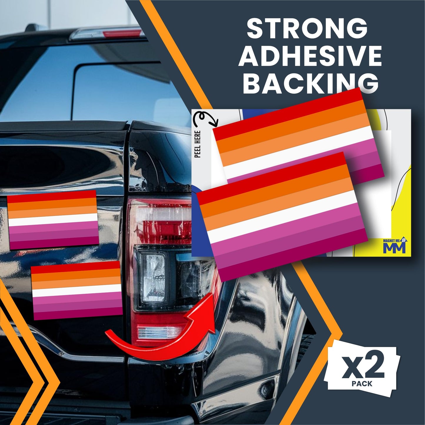 Magnet Me Up Lesbian Pride Flag Bumper Sticker - 3x5 Inch Adhesive Decal, 2 Pack, LGBTQ Outdoor Waterproof Vinyl for Car, Truck, SUV, Laptop, Durable Weatherproof LGBTQIA Support Decal, Made in USA