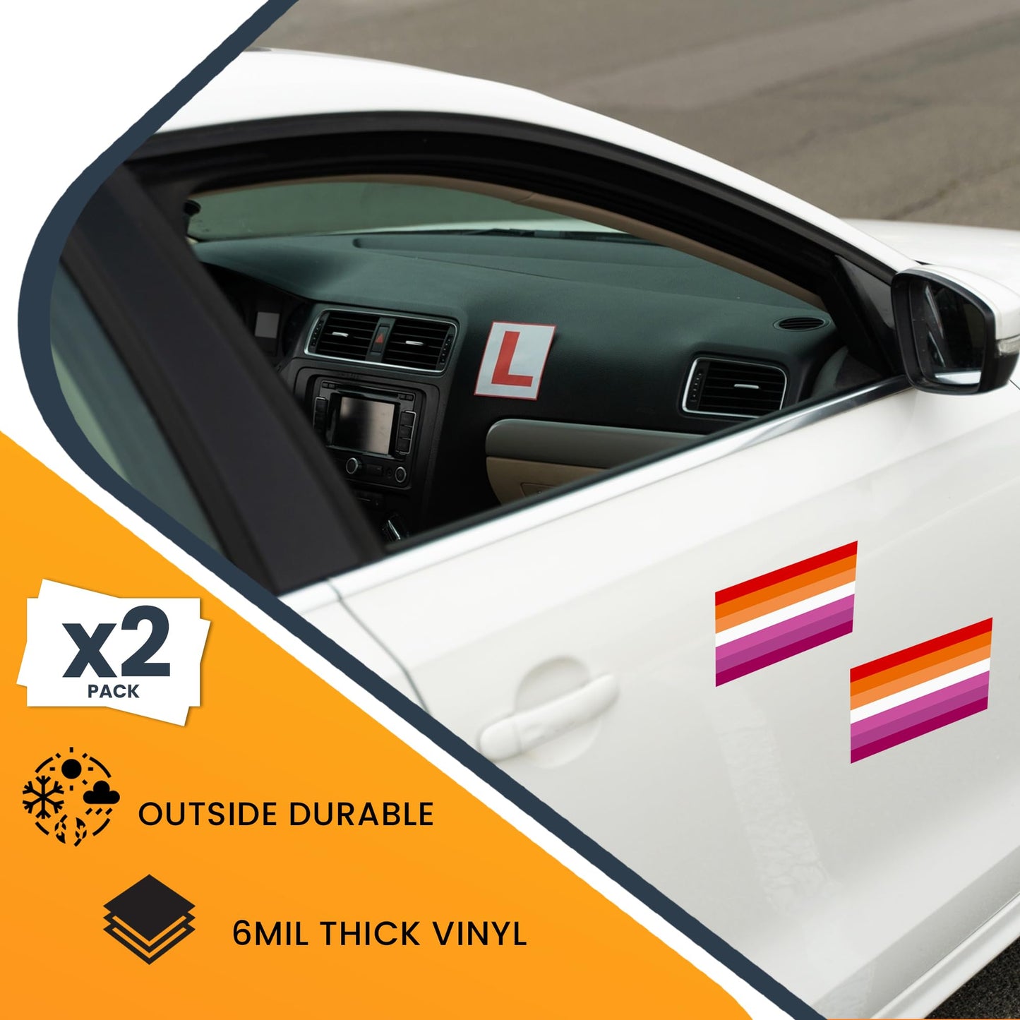 Magnet Me Up Lesbian Pride Flag Bumper Sticker - 3x5 Inch Adhesive Decal, 2 Pack, LGBTQ Outdoor Waterproof Vinyl for Car, Truck, SUV, Laptop, Durable Weatherproof LGBTQIA Support Decal, Made in USA