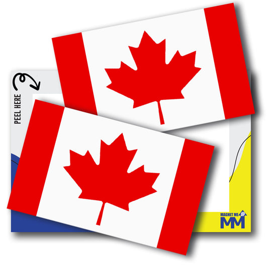 Magnet Me Up Canada Flag Bumper Stickers, 2 Pack 3x5 Inch Vinyl Adhesive Decals for Cars, Trucks, Laptops, Toolboxes, Weatherproof Outdoor Canada Flag Sticker, Made in USA