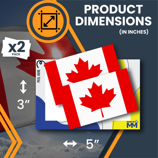 Magnet Me Up Canada Flag Bumper Stickers, 2 Pack 3x5 Inch Vinyl Adhesive Decals for Cars, Trucks, Laptops, Toolboxes, Weatherproof Outdoor Canada Flag Sticker, Made in USA