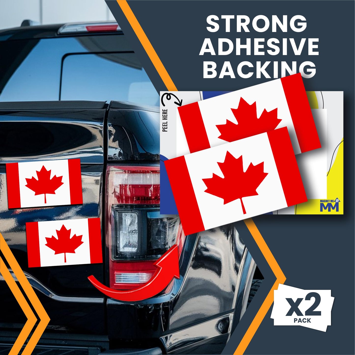 Magnet Me Up Canada Flag Bumper Stickers, 2 Pack 3x5 Inch Vinyl Adhesive Decals for Cars, Trucks, Laptops, Toolboxes, Weatherproof Outdoor Canada Flag Sticker, Made in USA