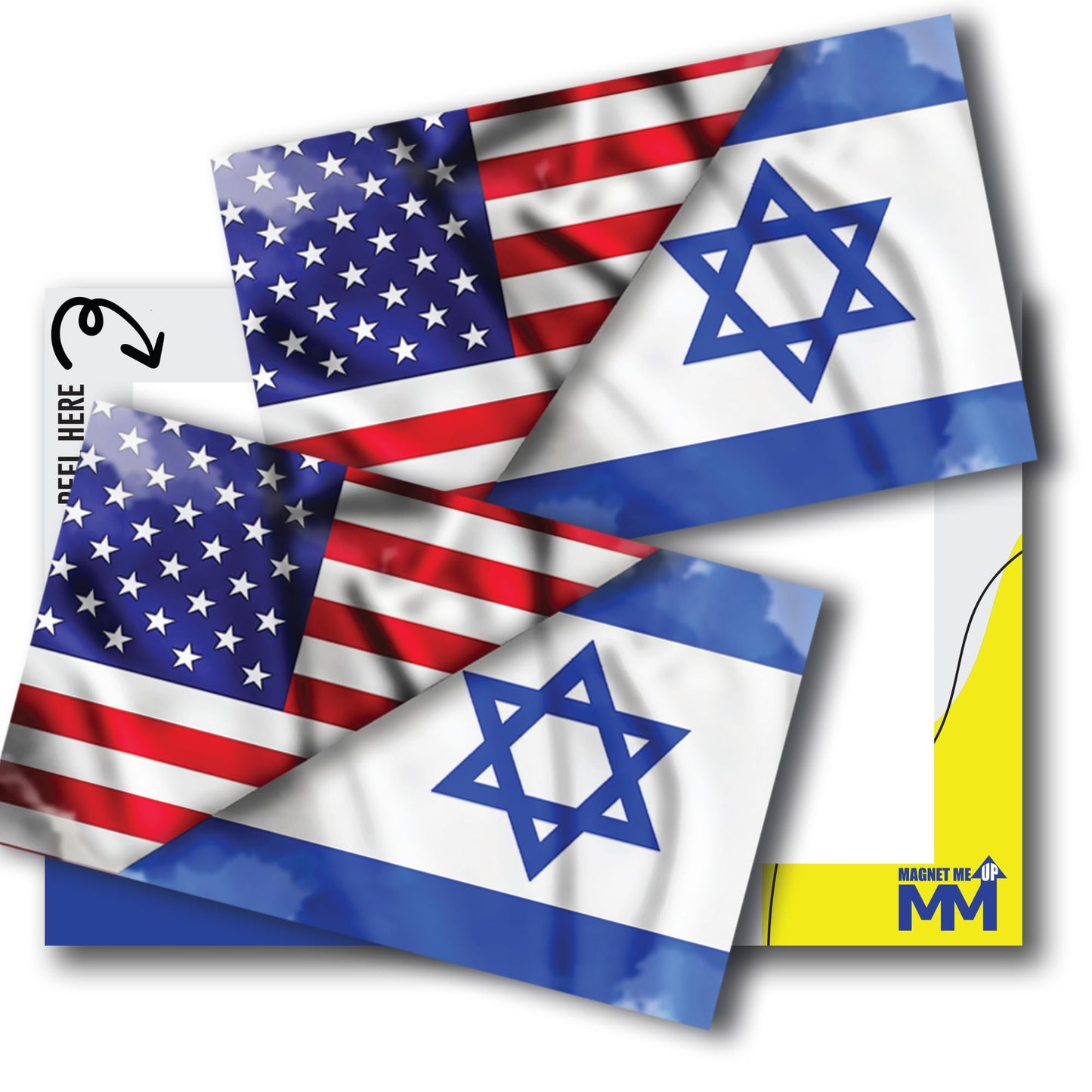 Magnet Me Up American Israeli Flag Decal Stickers, 2 Pack 3x5 Inch Vinyl Decals for Cars, Trucks, Laptops, Toolboxes, UV Printed Weatherproof USA Israel Flag Stickers, Made in USA