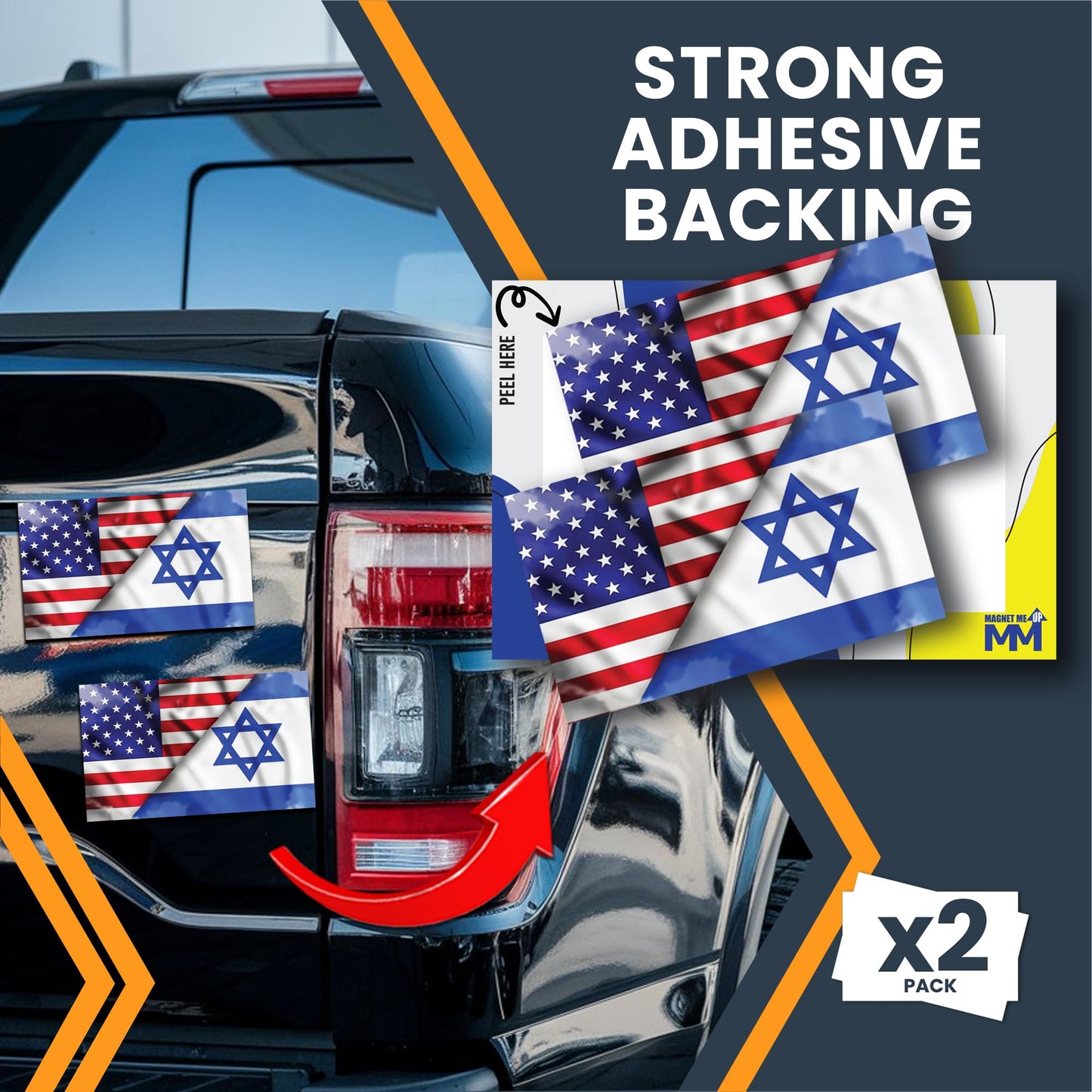 Magnet Me Up American Israeli Flag Decal Stickers, 2 Pack 3x5 Inch Vinyl Decals for Cars, Trucks, Laptops, Toolboxes, UV Printed Weatherproof USA Israel Flag Stickers, Made in USA