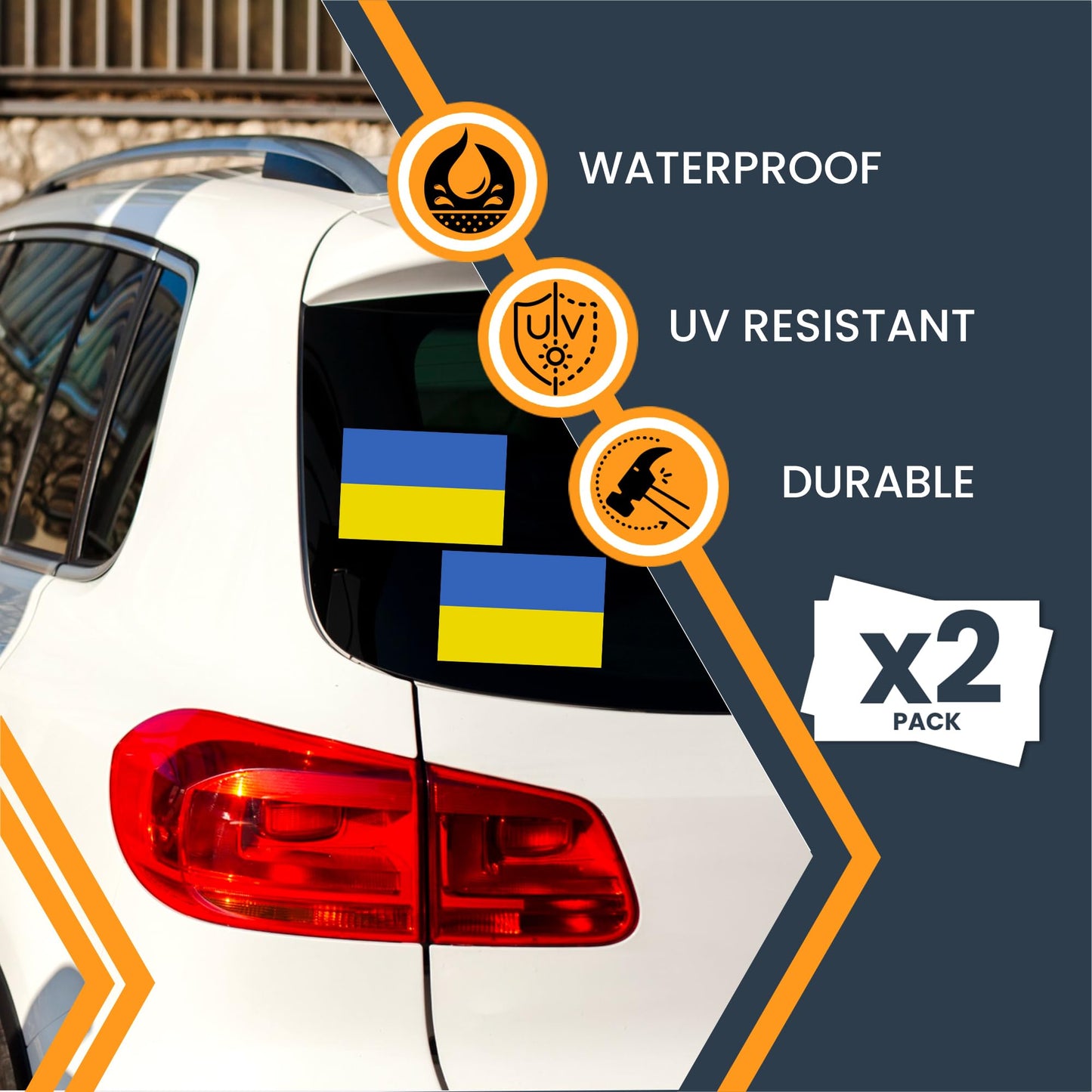 Magnet Me Up Ukraine Flag Decal Stickers - 2 Pack 3x5 Inch Vinyl Adhesive Decals for Cars, Trucks, Laptops, Toolboxes ? UV Printed Weatherproof Ukrainian Flag, Fade Resistant, Made in USA