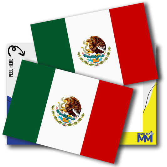Magnet Me Up Mexico Flag Decal Sticker - 2 Pack 3x5 Inch Vinyl Adhesive Decals for Cars, Trucks, Laptops, Toolboxes-UV Printed Weatherproof Mexican Flag Stickers, Made in USA