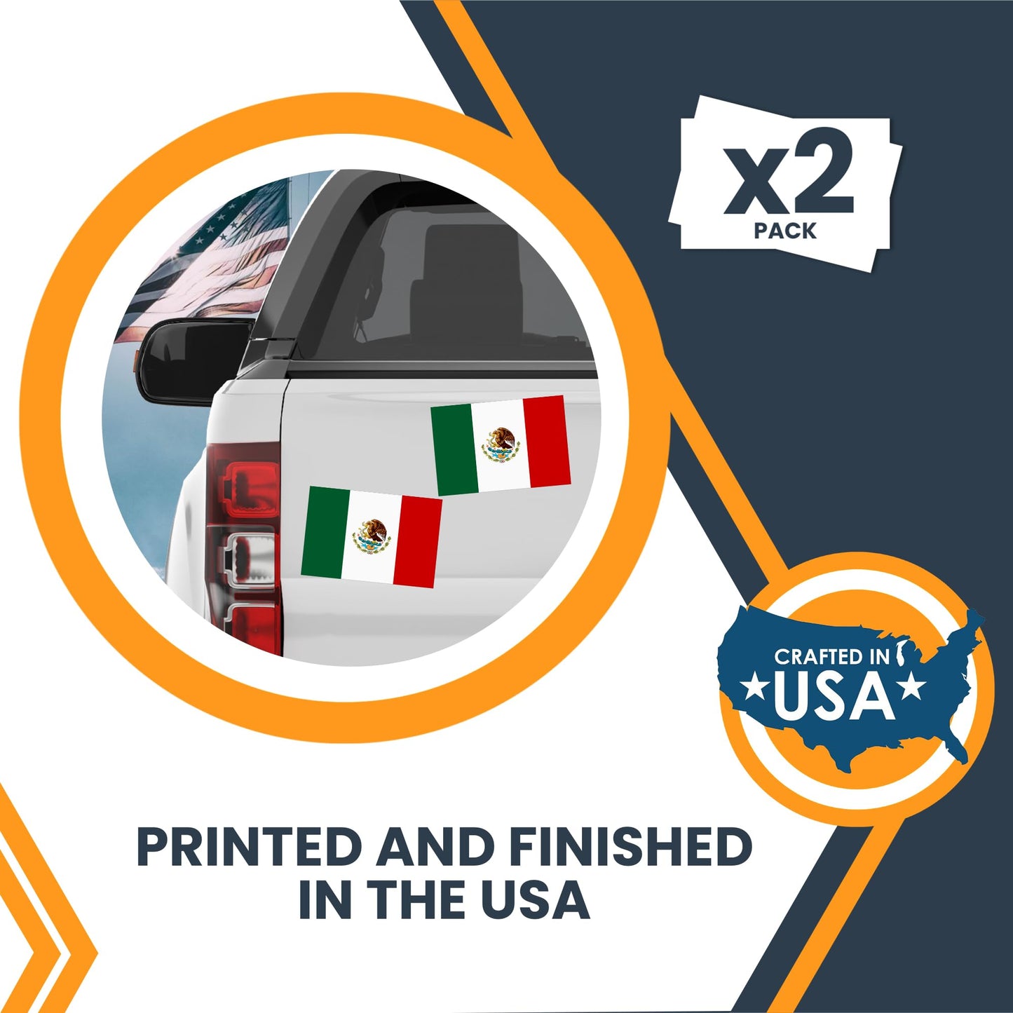 Magnet Me Up Mexico Flag Decal Sticker - 2 Pack 3x5 Inch Vinyl Adhesive Decals for Cars, Trucks, Laptops, Toolboxes-UV Printed Weatherproof Mexican Flag Stickers, Made in USA