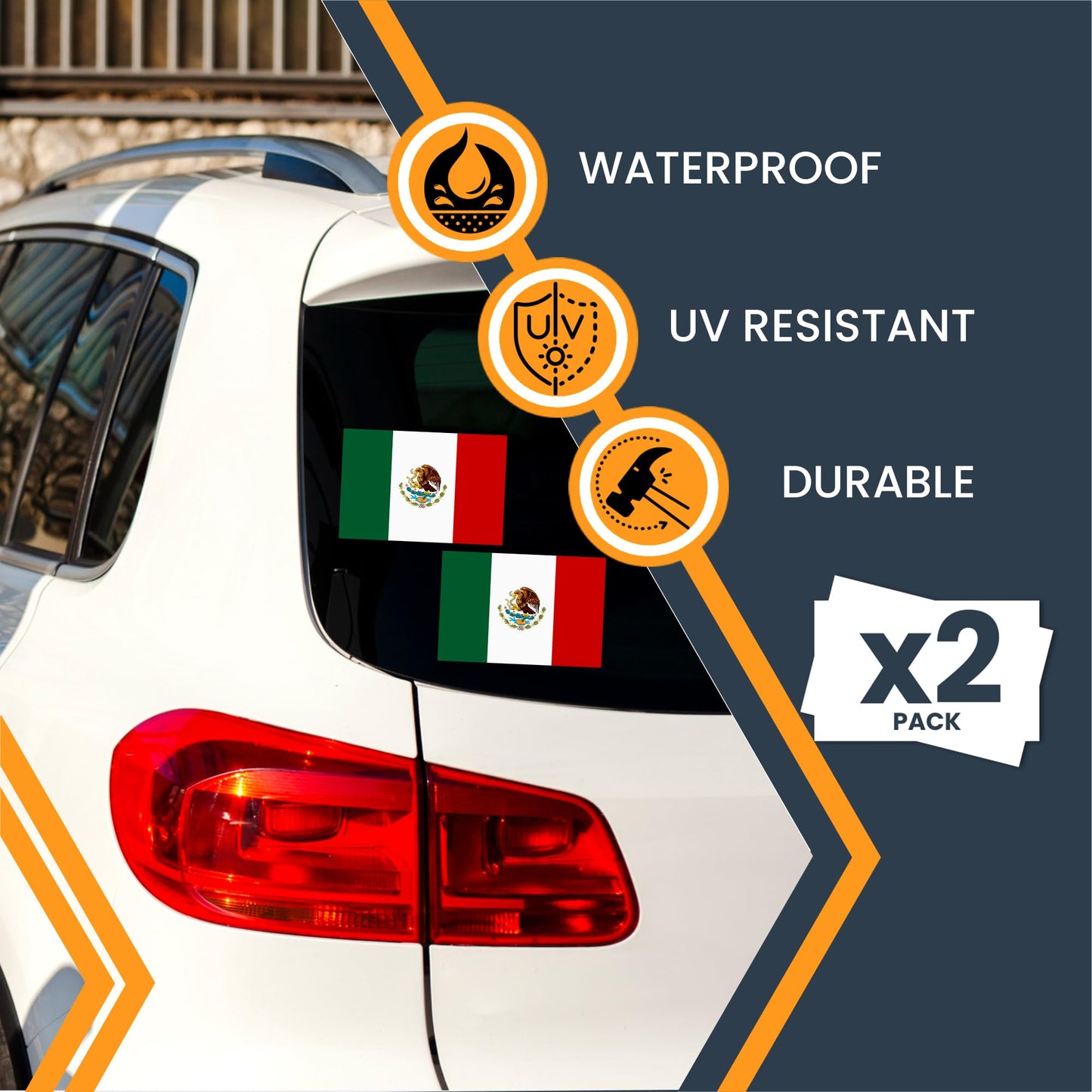 Magnet Me Up Mexico Flag Decal Sticker - 2 Pack 3x5 Inch Vinyl Adhesive Decals for Cars, Trucks, Laptops, Toolboxes-UV Printed Weatherproof Mexican Flag Stickers, Made in USA