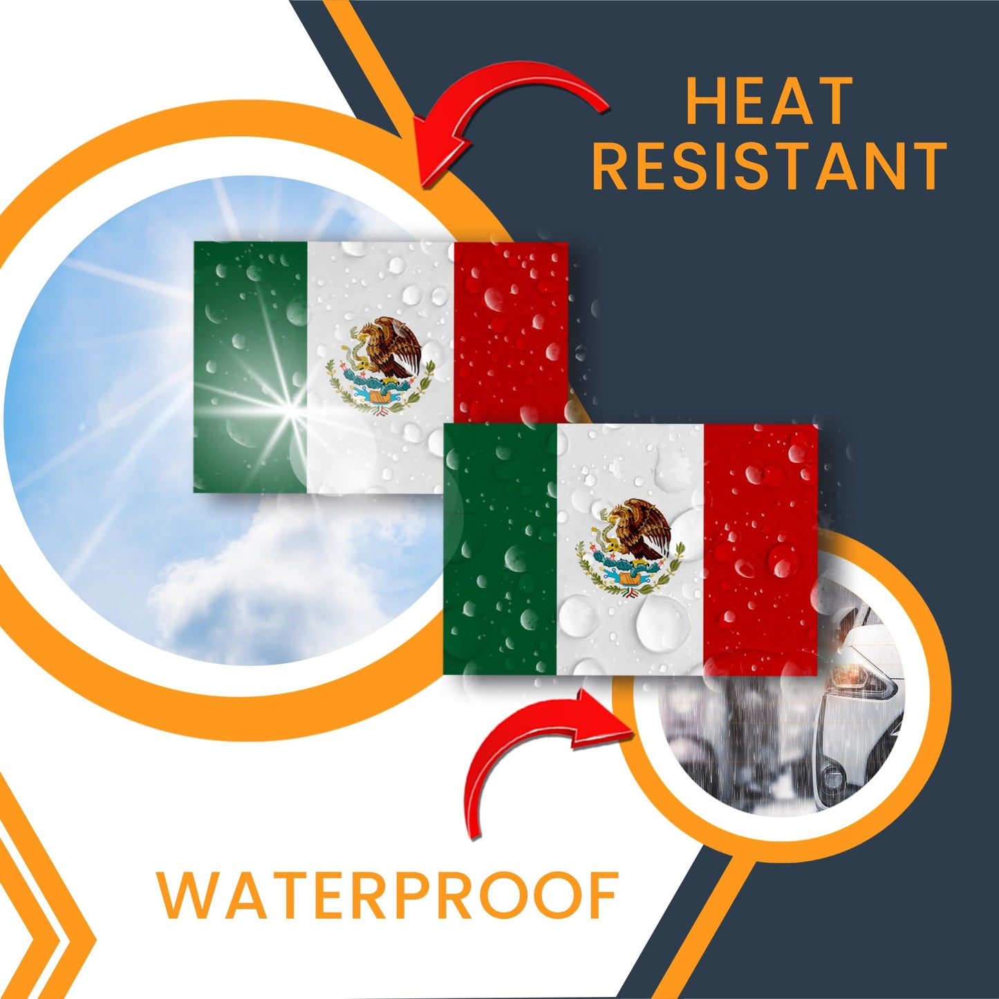 Magnet Me Up Mexico Flag Decal Sticker - 2 Pack 3x5 Inch Vinyl Adhesive Decals for Cars, Trucks, Laptops, Toolboxes-UV Printed Weatherproof Mexican Flag Stickers, Made in USA