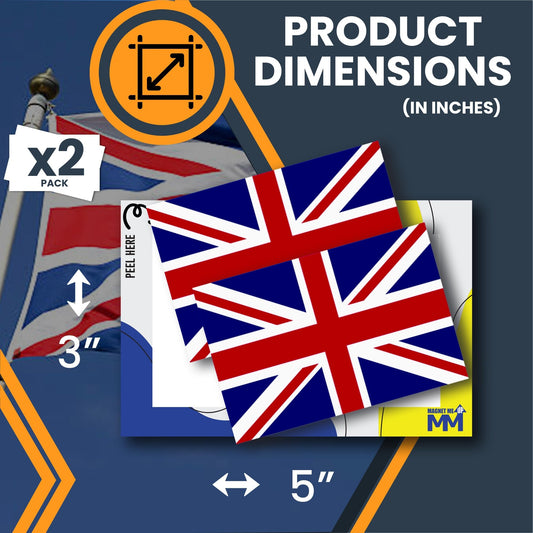 Magnet Me Up England Flag Decal Sticker - 2 Pack 3x5 Inch Adhesive Decals for Cars, Trucks, Laptops, Toolboxes - UV Printed Vinyl, Weatherproof, United Kingdom Stickers, Made in USA