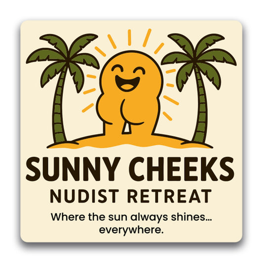 Magnet Me Up Sunny Cheeks Nudist Retreat Magnet - Funny Gag Car Magnet for Pranks & Joke Gifts - Hilarious 5-Inch Weatherproof UV Vinyl Magnetic Decal for Vehicles, Lockers, Fridges - Made in USA