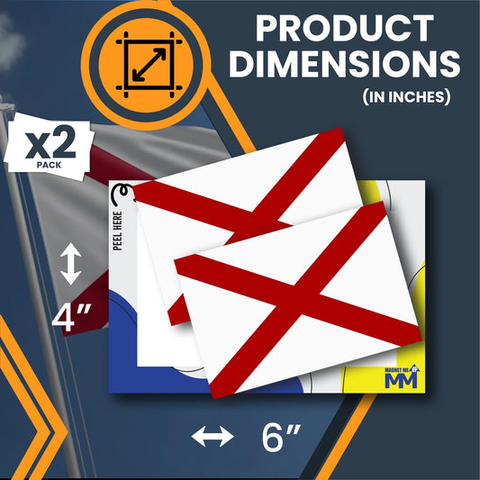 Magnet Me Up Alabama Flag Bumper Sticker - 3x5" State of Alabama Car Decal, 2 Pack, Crimson Cross, Sticker for Cars, Laptops, Toolbox - Outdoor UV Vinyl Adhesive, Fade Resistant, Made in USA