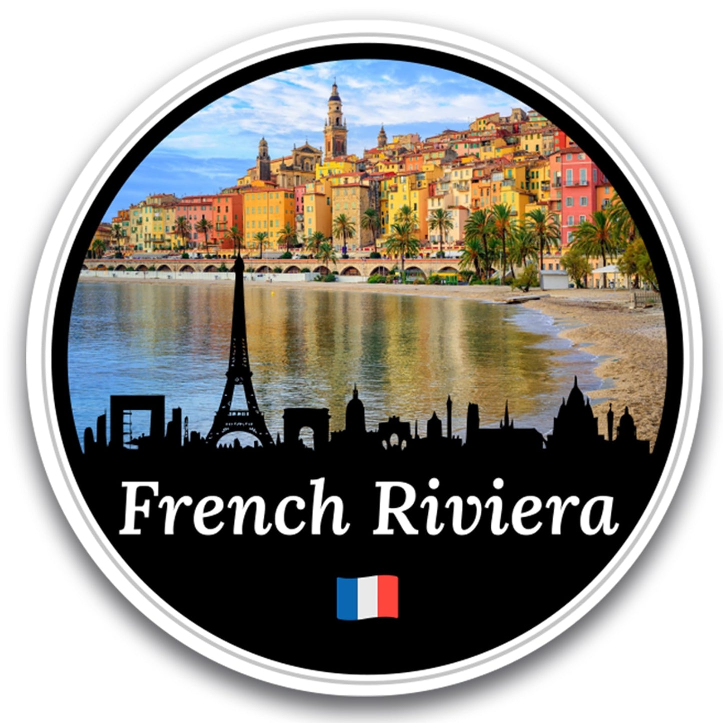 Magnet Me Up French Riviera Magnet - 5" Round France Souvenir Fridge Magnet, Coastal France Design - Full-Color UV Printed French Riviera Decal - Durable Vinyl, Travel Gift, Made in USA