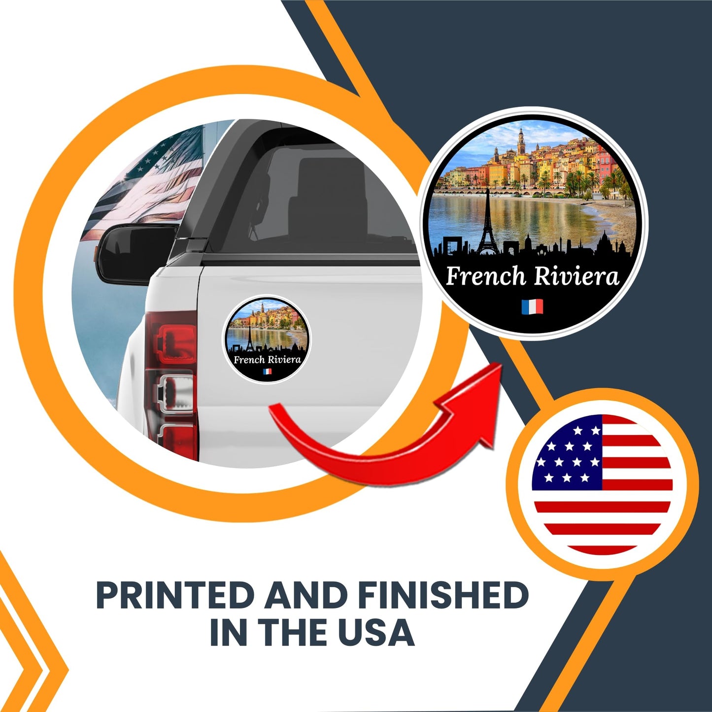 Magnet Me Up French Riviera Magnet - 5" Round France Souvenir Fridge Magnet, Coastal France Design - Full-Color UV Printed French Riviera Decal - Durable Vinyl, Travel Gift, Made in USA