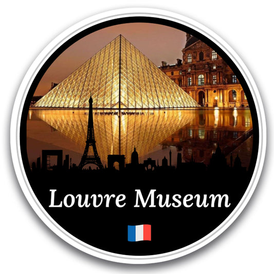 Magnet Me Up Louvre Museum Magnet - 5" Round Paris France Travel Souvenir Magnetic Decal with Glass Pyramid Design - UV Printed Full-Color Louvre Museum Decal - Durable Vinyl, Made in USA