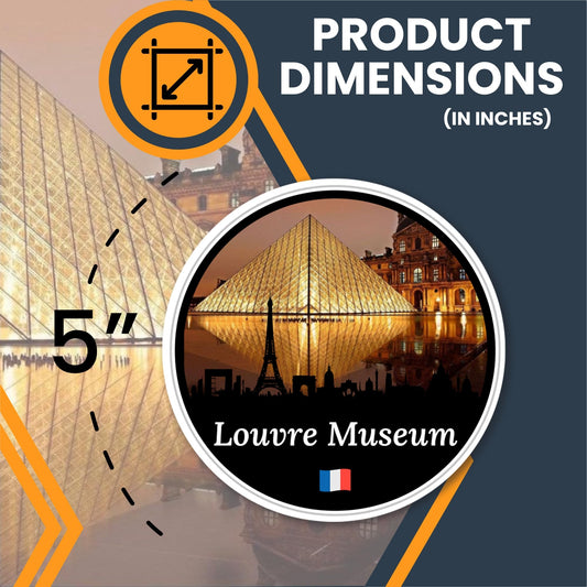 Magnet Me Up Louvre Museum Magnet - 5" Round Paris France Travel Souvenir Magnetic Decal with Glass Pyramid Design - UV Printed Full-Color Louvre Museum Decal - Durable Vinyl, Made in USA