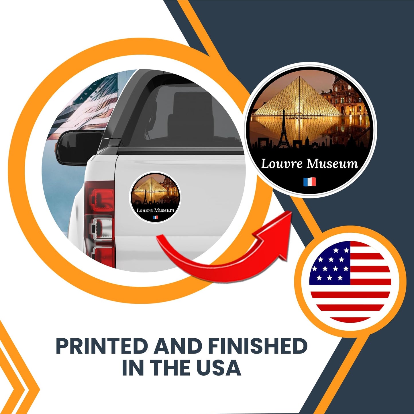 Magnet Me Up Louvre Museum Magnet - 5" Round Paris France Travel Souvenir Magnetic Decal with Glass Pyramid Design - UV Printed Full-Color Louvre Museum Decal - Durable Vinyl, Made in USA