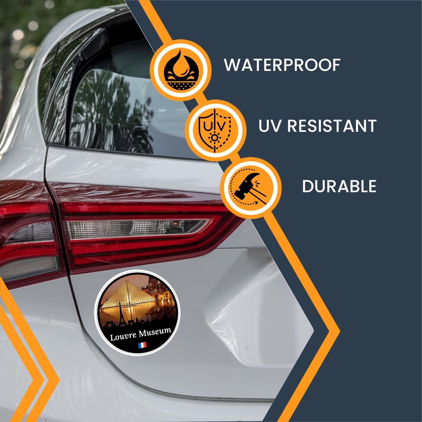 Magnet Me Up Louvre Museum Magnet - 5" Round Paris France Travel Souvenir Magnetic Decal with Glass Pyramid Design - UV Printed Full-Color Louvre Museum Decal - Durable Vinyl, Made in USA