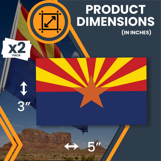 Magnet Me Up Arizona US State Flag Bumper Sticker, 3x5 2 Pack, Sticker for Cars, Laptops, Toolbox - Outdoor UV Vinyl Adhesive, Fade Resistant, Made in USA