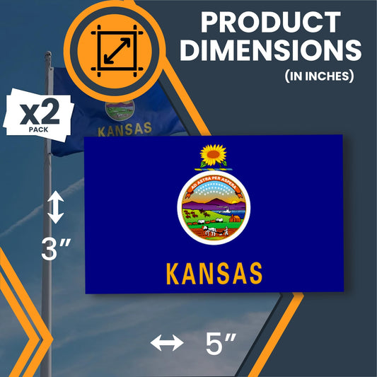 Magnet Me Up Kansas State Flag Bumper Sticker Decal - 3x5 2 Pack, Vinyl Adhesive Sticker for Car, Truck, SUV, Weatherproof State Pride Collectible, Full Color, Durable, Made in The USA