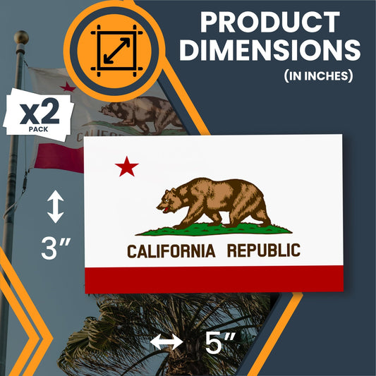 Magnet Me Up California US State Flag Bumper Sticker Decal - 3x5 2 Pack, Vinyl Adhesive Sticker for Car, Truck, SUV - Weatherproof State Pride Collectible - Full Color, Durable, Made in The USA