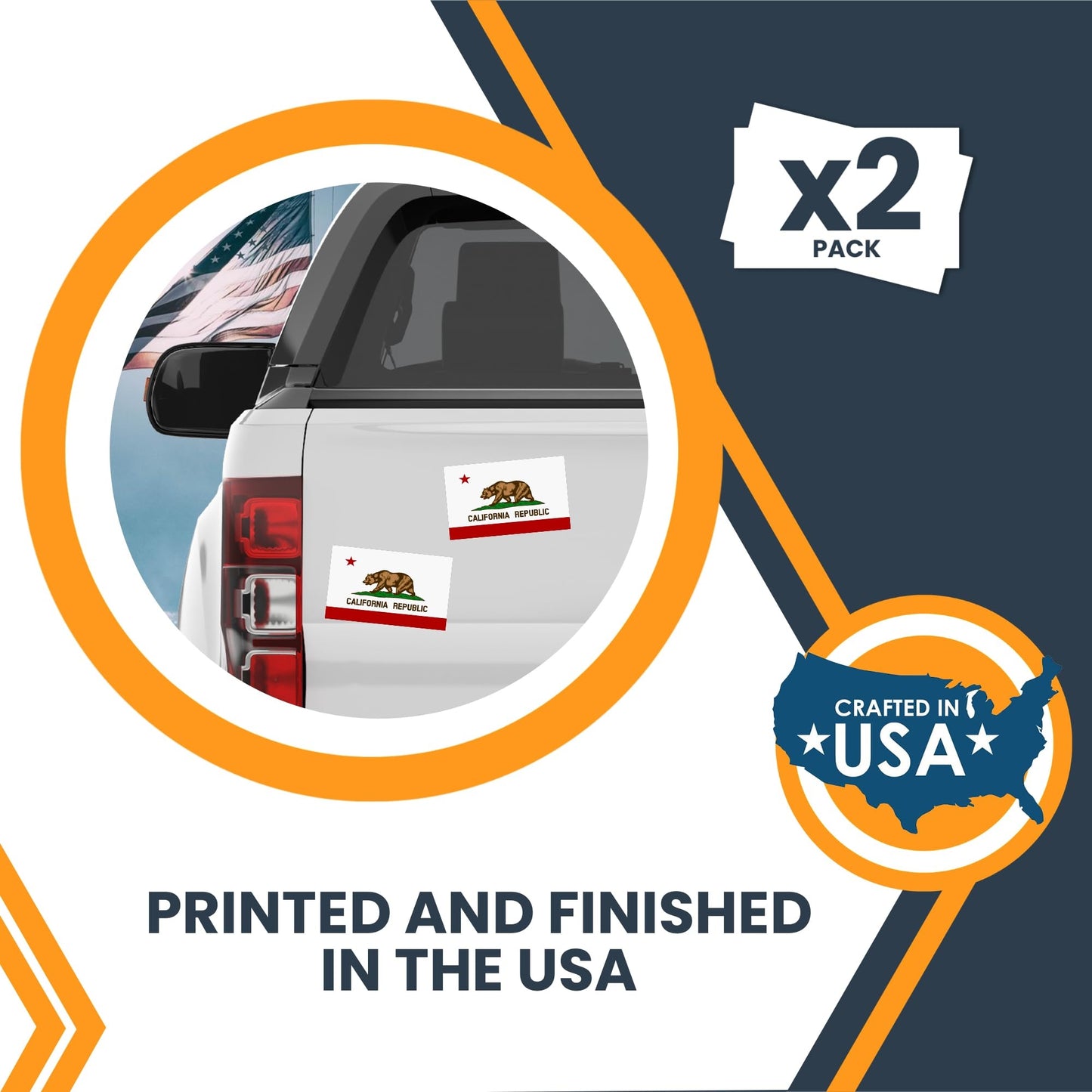 Magnet Me Up California US State Flag Bumper Sticker Decal - 3x5 2 Pack, Vinyl Adhesive Sticker for Car, Truck, SUV - Weatherproof State Pride Collectible - Full Color, Durable, Made in The USA
