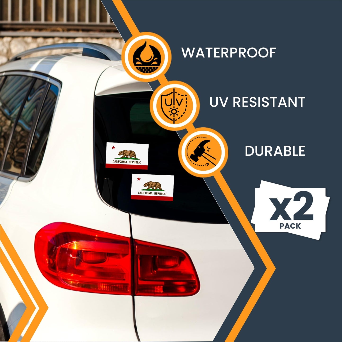 Magnet Me Up California US State Flag Bumper Sticker Decal - 3x5 2 Pack, Vinyl Adhesive Sticker for Car, Truck, SUV - Weatherproof State Pride Collectible - Full Color, Durable, Made in The USA