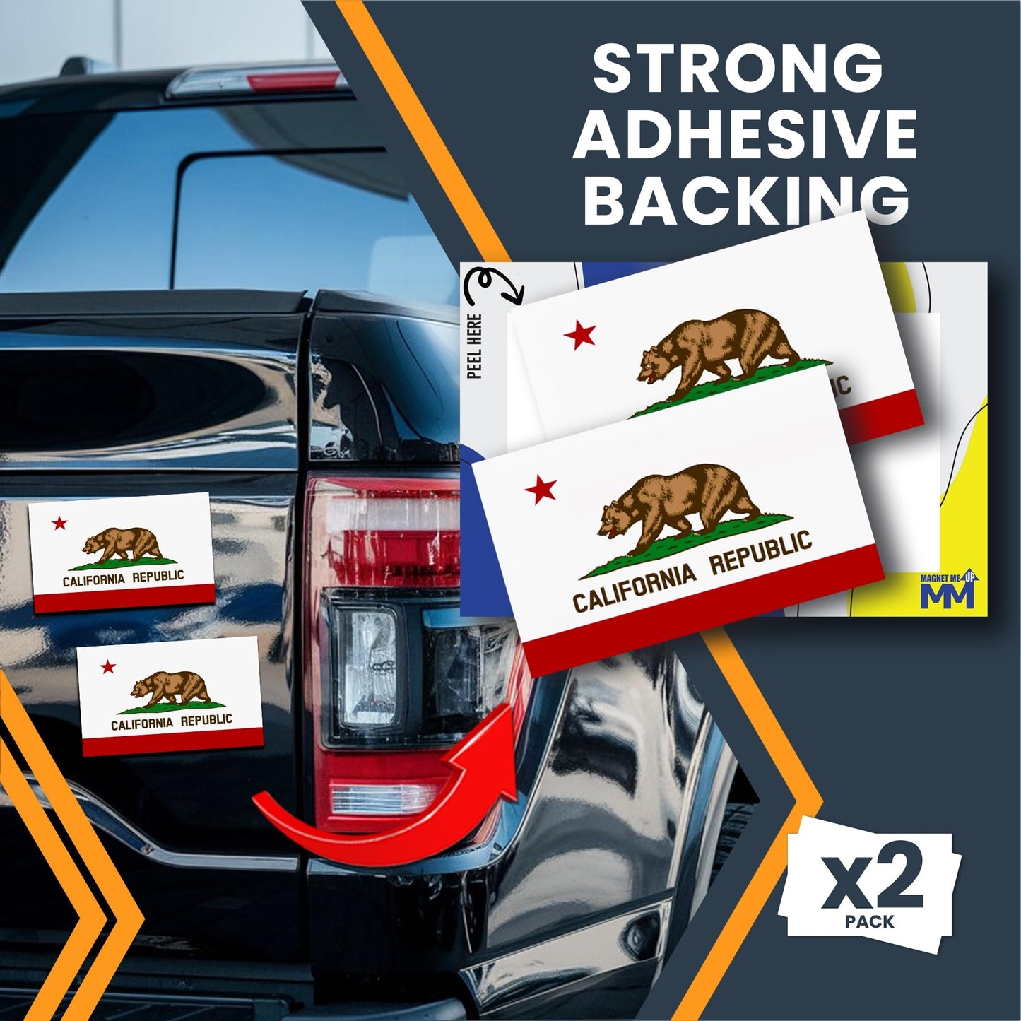 Magnet Me Up California US State Flag Bumper Sticker Decal - 3x5 2 Pack, Vinyl Adhesive Sticker for Car, Truck, SUV - Weatherproof State Pride Collectible - Full Color, Durable, Made in The USA