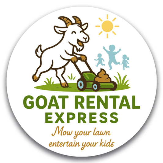 Magnet Me Up Goat Rental Express Magnet - 5" Funny Car Magnet for Adults, Mow Your Lawn, Entertain Your Kids - Hilarious Magnetic Car Decal, UV Printed, Durable Vinyl, Made in USA